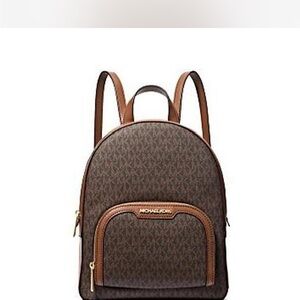 Michael Kors Brown Logo Dome Backpack with Tan Trim